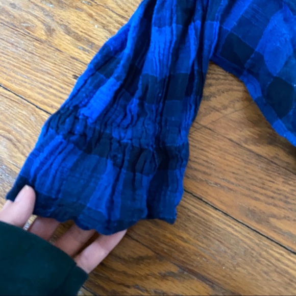 Free People Blue and Black Plaid Honey Grove Top - Picture 3 of 5